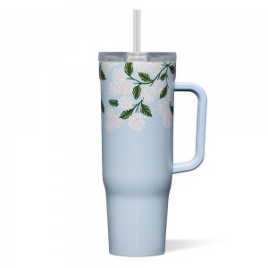 Blue Hydrangea Corkcicle 40oz Rifle Paper Co. Cruiser Insulated Tumbler With Handle Water Bottle | DVSXR-4753