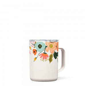 Cream Lively Floral Corkcicle 16oz Rifle Paper Co. Coffee Mug Insulated Coffee Mug | MAQGR-9705