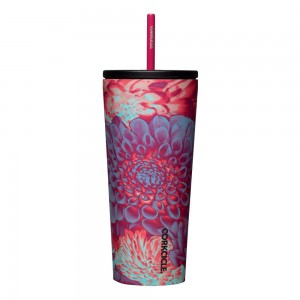 Dopamine Floral Corkcicle 24oz Cold Cup Insulated Tumbler With Straw Water Bottle | OKJYT-7659