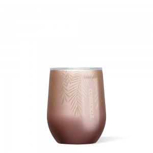 Frosted Pines Rose Gold Corkcicle 12oz Holiday Stemless Water Bottle | ESJVC-1698