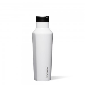 Gloss White Corkcicle 20oz Classic Sport Canteen Insulated With Straw Water Bottle | BQADY-1462