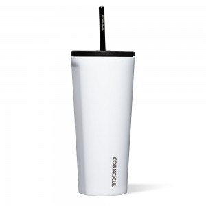 Gloss White Corkcicle 24oz Cold Cup Insulated Tumbler With Straw Water Bottle | TRHGB-9741