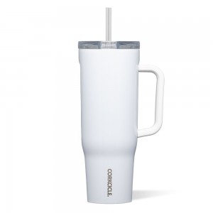 Gloss White Corkcicle 40oz Cruiser Insulated Tumbler With Handle Water Bottle | VCWGY-6457