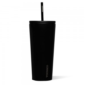 Matte Black Corkcicle 24oz Cold Cup Insulated Tumbler With Straw Water Bottle | DVNQC-1649