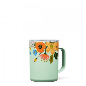 Mint Lively Floral Corkcicle 16oz Rifle Paper Co. Coffee Mug Insulated Coffee Mug | JKNHT-5064