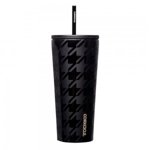 Onyx Houndstooth Corkcicle 24oz Cold Cup Insulated Tumbler With Straw Water Bottle | AZKPW-6178