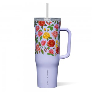 Roses Corkcicle 40oz Rifle Paper Co. Cruiser Insulated Tumbler With Handle Water Bottle | HIFZO-7835