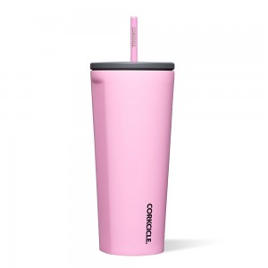 Sun-Soaked Pink Corkcicle 24oz Cold Cup Insulated Tumbler With Straw Water Bottle | IDFOL-0398