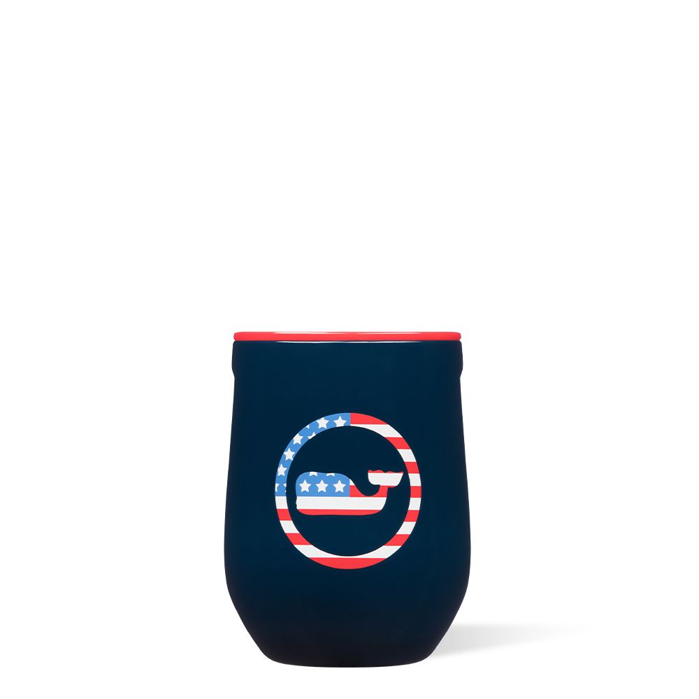 Americana Whale Dot Corkcicle 12oz Vineyard Vines Stemless Water Bottle | WZTPG-2059