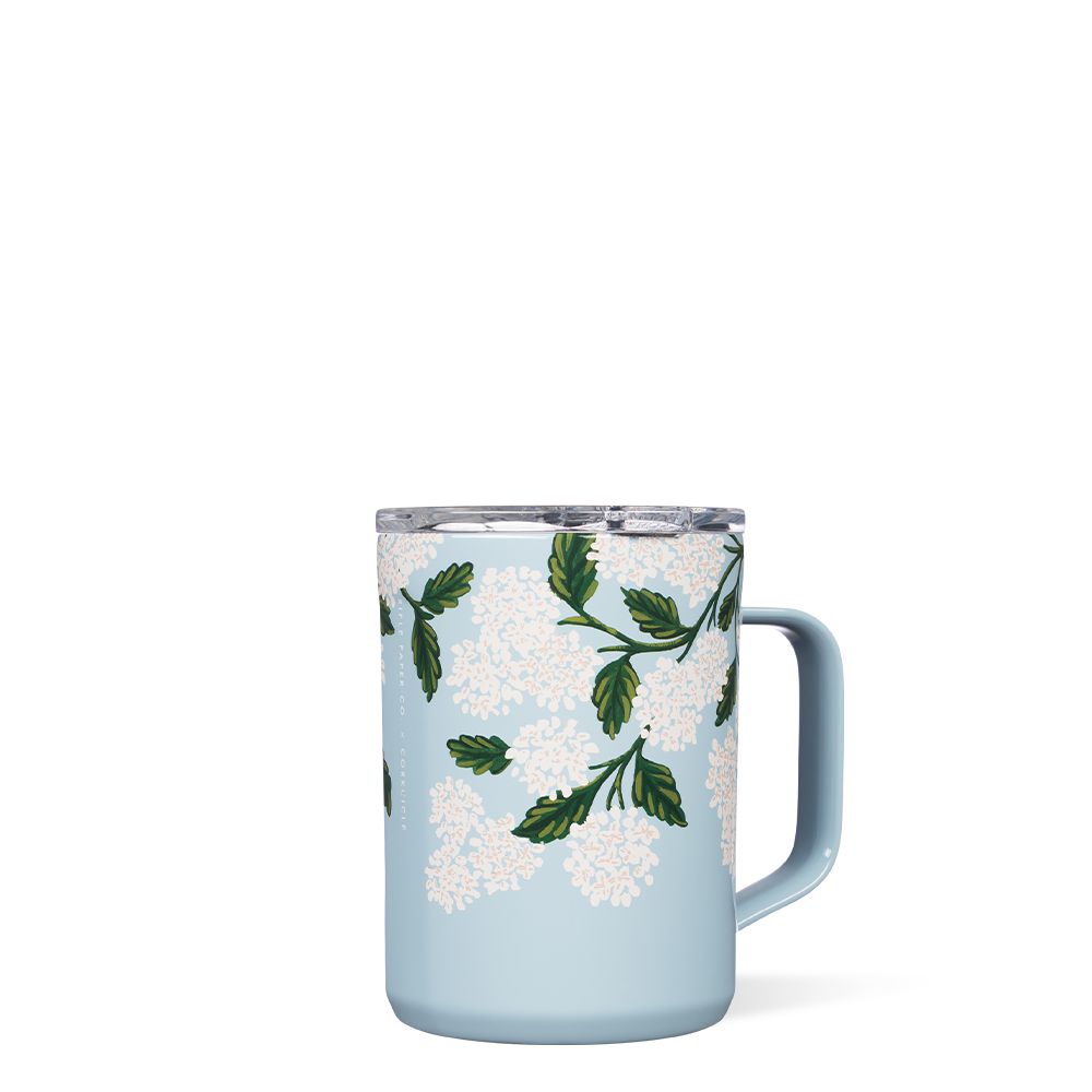 Blue Hydrangea Corkcicle 16oz Rifle Paper Co. Coffee Mug Insulated Coffee Mug | RXMBE-3165