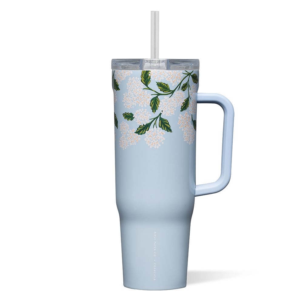 Blue Hydrangea Corkcicle 40oz Rifle Paper Co. Cruiser Insulated Tumbler With Handle Water Bottle | WNLYA-6789