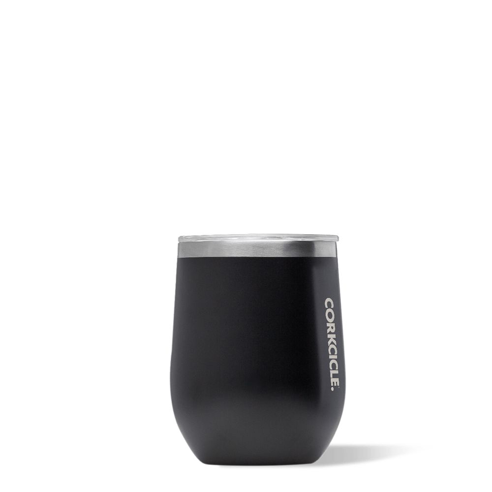 Matte Black Corkcicle 12oz Classic Stemless Insulated Wine Tumbler Water Bottle | FIUXM-7319