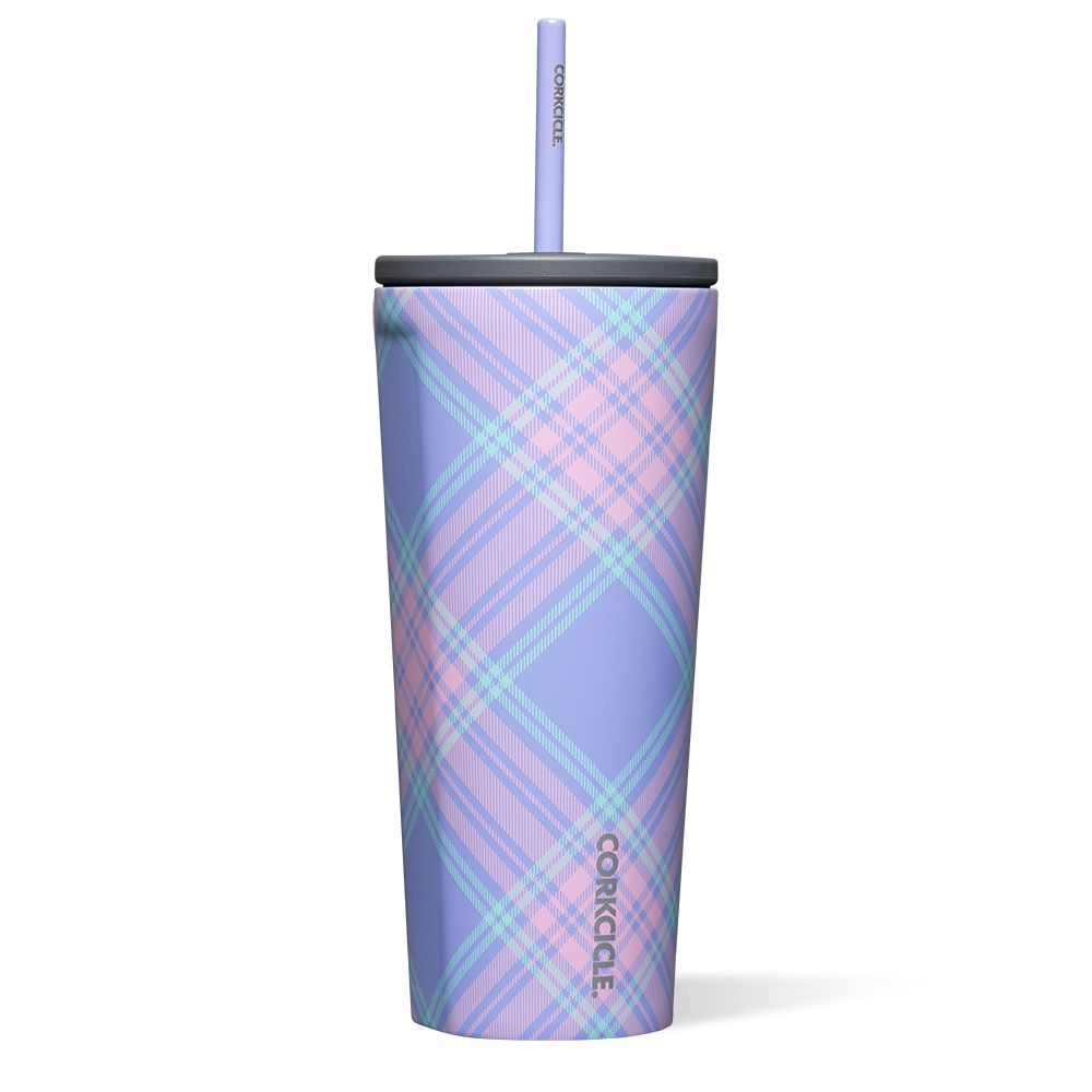 Springtime Plaid Corkcicle 24oz Cold Cup Insulated Tumbler With Straw Water Bottle | JPMKS-3492